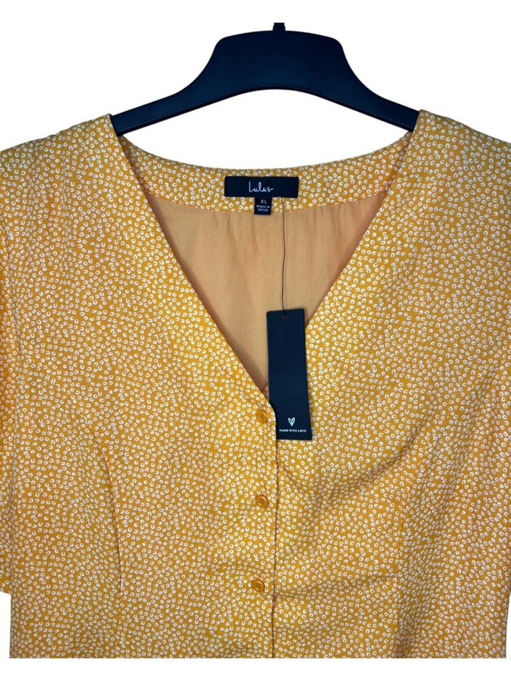 Lulus Castana Mustard Yellow Button-Up Dress With Ruffle Sleeves & Tie Back XL - Picture 7 of 16